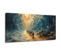 Divine Path Through the Waters Wall Art Moses Parting the Red Sea Landscape Painting Bible Verse Art Christian Canvas Print for Home Living Room Church Decor