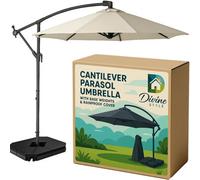 Divine Style 3M Cantilever Banana Parasol Umbrella With Base Weights And Rain Cover - The Ultimate Bundle In Vanilla Cream