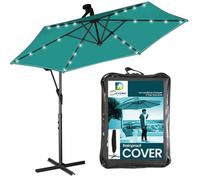 Divine Style Empress Teal Cantilever Banana Umbrella Parasol With 24 Solar Powered Led Lights, And Free Waterproof Cover