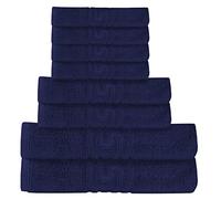 Divine Textiles 8 Piece Towel Set 100% Egyptian Ring Spun Cotton 600 GSM, 2 Bath Towels, 2 Hand Towels, 4 Washcloths, 8 Piece Towel Set Pack - Navy Blue
