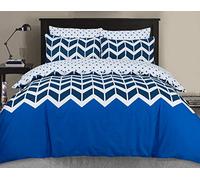 Divine Textiles Easy Care 3 Pcs Reversible Pattern Printed Duvet Cover Set With 2 Pillow Cases (Chevron Blue, Super King 260 x 220)
