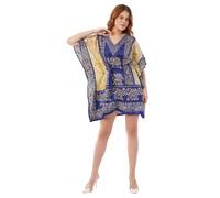 Divine threads Women’s Short Kimono Tunic Kaftan Plus Size Dashiki Caftan Summer Beach Wear (US, Alpha, One Size, Regular, Regular, Elephant_Blue)