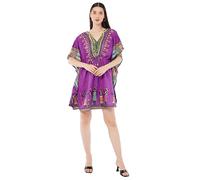 Divine threads Women’s Short Kimono Tunic Kaftan Plus Size Dashiki Caftan Summer Beach Wear (US, Alpha, One Size, Regular, Regular, Purple_ African)