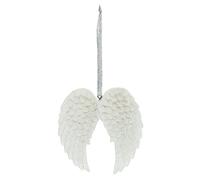 Divine White Resin Double Glitter Angel Wing Hanging Decoration - 7cm x 6.5cm (1 Pc.) - Durable Material & Exquisite Design - Ideal for Home Decor