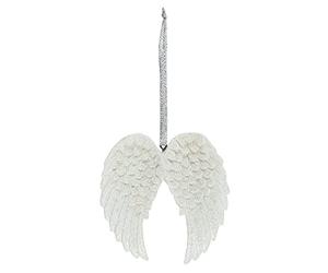 Divine White Resin Double Glitter Angel Wing Hanging Decoration - 7cm x 6.5cm (1 Pc.) - Durable Material & Exquisite Design - Ideal for Home Decor