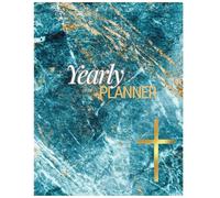 Divine Yearly Planner: Annual Organizer with Blue Marble & Gold Cross