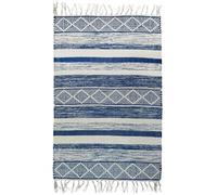 DivineHandicrafts Cotton Chindi Rag Rug, Blue Striped Pattern, Reversible Floor Mat, 60 x 90 cm