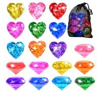 Diving Gems Pool Toys, 18 Big Colorful Diamond with Mesh Bag Acrylic Diamond Dive Gems for Summer Swimming Party Favors Training Gifts