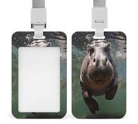 Diving Hippo Badge Holders Retractable ID Badge Holder with Lanyard Heavy Duty Badges Reel Card Protector Detachable ID Card Holder for Nurse Teacher Staff Officer
