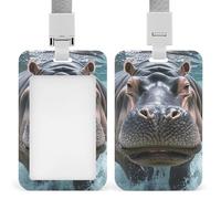 Diving Hippo ID Badge Holder with & Lanyard - Durable ABS Plastic, Vertical ID Card Holders, Waterproof Badge Reel for Nurse, Teacher, Office & Gym