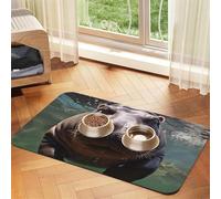 Diving Hippo Pet Feeding Mat 40x60cm, Absorbent Dog Mat for Food and Water Bowl, PU Leather Cat Food Mat Waterproof Dog Bowl Mats Quick Dry Pet Placemats-No Stains