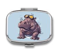 Diving Hippo Pill Box 2 Compartment Pill Case Decorative Organizer Storage Boxes Holder Cute