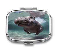 Diving Hippo Pill Case Portable Medicine Organizer Compact Travel Pill Box Small Metal Medicine Box for Purse Pocket Pill Container Holder 2 Compartments Medication Holder