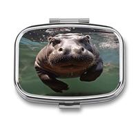 Diving Hippo Pill Case Portable Medicine Organizer Compact Travel Pill Box Small Metal Medicine Box for Purse Pocket Pill Container Holder 2 Compartments Medication Holder
