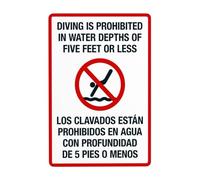 Diving Is Prohibited In Water Depths Of Five Feet Or Less Sign, Pool Sign Rules Signs Warning Retro Aluminum Metal Tin Vintage Style Funny Wall Decor Art 8 X 12 Inches