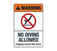 Diving Is Prohibited In Water Depths Of Five Feet Or Less Sign, Warning Pool Rules Signs Retro Metal Tin Vintage Style Funny Plaque Wall Decor 8x12 Inch