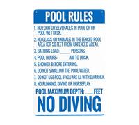 Diving Is Prohibited In Water Depths Of Five Feet Or Less Sign, Warning Pool Rules Signs Retro Metal Tin Vintage Style Funny Plaque Wall Decor 8x12 Inch