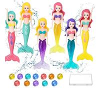 Diving Pool Toy Set, Mermaid Toys Dive Toy for Kids, 6 Pcs Mermaid Pool Swimming Pool Games and 12 Pcs Big Colorful Diamond for Boys Girls Teens Adults