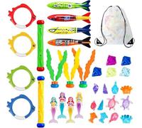 Diving Pool Toys，35 PCS Swimming Toys with Diving Mermaids, Dive Sticks, Diving Rings, Diving Seagrass, Torpedo Bandits with Carrying Bag for Kids