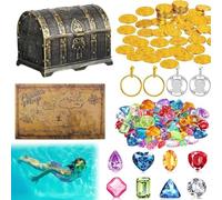 Diving Pool Toys for Kids, 147PCS Large Treasure Box Dive Toy, Pool Games Gem Pools Toy with Colorful Diamonds Set, Underwater Gemstone Pools Toys for Swimming Bath Birthday Summer Parties