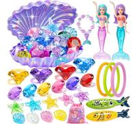 Diving Pool Toys for Kids Diving Gem Treasure Chest, 29Pcs Seek Treasure Underwater Set Shark Dive,Diving Rings Summer Swimming Pool Party Sinking Toy for Kids 3-10 Multiple Competition Toys