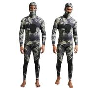 Diving Suit 3mm Wetsuit Camouflage Long Sleeve Fission Hooded 2 Pieces Neoprene Submersible For Men Keep Warm Scuba Snorkeling(3MM-WMT087-Grey,XXL)