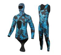 Diving Suit 3mm Wetsuit Camouflage Long Sleeve Fission Hooded 2 Pieces Neoprene Submersible For Men Keep Warm Scuba(3MM-WMT087-Blue,XXL)