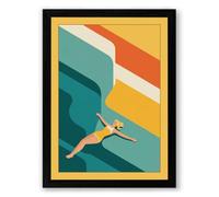 Diving Through Summer Modern Framed Wall Art Print A4 (29.7×21cm) Black, Wall Decor for Living Room, Bedroom, Office & Home, Ready to Hang, Art Gift