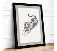 Diving Tiger Minimalist Framed Wall Art Print A4 Black
