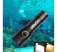 Diving Torch 3000 Lumens, WESLITE Scuba Diving Flashlight Rechargeable Underwater Dive Torch IPX8 Waterproof Dive Light Torch with 2 * XHP50 LED, Battery and Charger Included (White & Yellow Light)