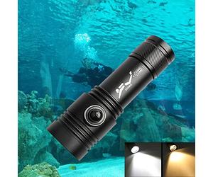Diving Torch 3000 Lumens, WESLITE Scuba Diving Flashlight Underwater IPX8 Waterproof Dive Light Torch with White & Yellow Light