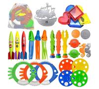 Diving Toys - 34pc ABS PVC Sink Treasure Set With Mesh Bag | Water Retrieval Game Kit | Pool Beach Lake Bath Activity Pack | Interactive Summer Play Design For Kids Ages 3 12 Party Gift