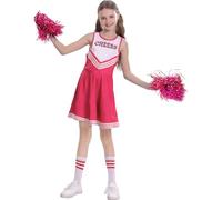 DivingBirds Cheerleader Halloween Costume Kids 5Pcs Girls Cheer Leader Costume School Cheerleading Outfits with Sock & Poms, Pink 11-12 Years