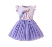 DivingBirds Girls' Dresses Unicorn Dress for Girl Ruffled Tulle Tutu Kids Dress Summer Outfits Party Gifts Light Purple 6-7 Years