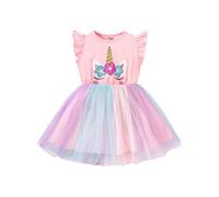 DivingBirds Girls' Dresses Unicorn Dress for Girl Ruffled Tulle Tutu Kids Dress Summer Outfits Party Gifts Pink 7-8 Years
