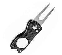 DIVISTAR Golf Divot Repair Tool Stainless Steel Switchblade with Pop-up Button Magnetic Pitch Ball Marker, Black