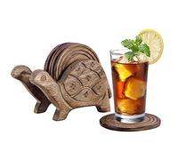 Divit Coasters Wooden for Drinks | Eco-Friendly & Absorbent Handcrafted Coasters with Antique Finish | Heat & Spill Resistant | Reusable Table Protection for Home & Bar Decor (Tortoise)