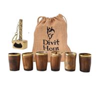 Divit Genuine Viking Drinking Horn Shot Glass | Set of 6 | Handcrafted and Polished Authentic Medieval Horn Shot Glass | 4.5 oz (130 ml) capacity of each Shot Glass horn Cup/Stein.