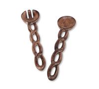 Divit Shilp 2PCS Wooden Salad Servers - Long Handle Spoon and Fork Set for Mixing & Serving | Natural Wood Cutlery for Salad, Pasta, Fruit, Rice & Large Bowls - Durable Kitchen Utensil Set (Twisted)