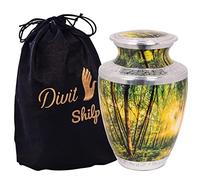 Divit Shilp Cremation Urn for Human Ashes with Satin Bag, for Adults up to 200 lbs | Large Handcrafted Funeral Urns by (Forest, Adult)