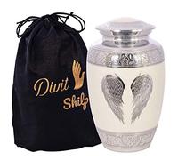 Divit Shilp Cremation Urn for Human Ashes with Velvet Bag, for Adults up to 200 lbs | Funeral Burial Urns by (White Angel Wings, Adult)