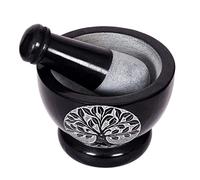 Divit Shilp Mortar and Pestle, Made of Heavy Duty Polished Hard Stone, Natural Stone Grinder For Spices, Pastes, Herbs, Seasoning etc. (Tree of Life)