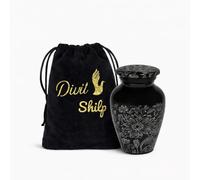 Divit Shilp Small Keepsake Cremation Urn with Velvet Case | Choose from Unique Colors | Lovely Sharing Mini Metal Token for Human Ashes or Pet. (Black Floral)