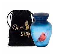 Divit Shilp Small Keepsake Cremation Urn with Velvet Case | Choose from Unique Colors | Lovely Sharing Mini Metal Token for Human Ashes or Pet. (Keepsake, Cardinal)