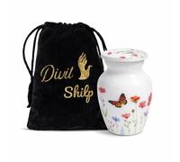 Divit Shilp Small Keepsake Cremation Urn with Velvet Case | Choose from Unique Colors | Lovely Sharing Mini Metal Token for Human Ashes or Pet. (Butterfly Floral)
