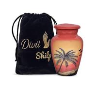 Divit Shilp Small Keepsake Cremation Urn with Velvet Case | Choose from Unique Colors | Lovely Sharing Mini Metal Token for Human Ashes or Pet. (Tropical, Keepsake)