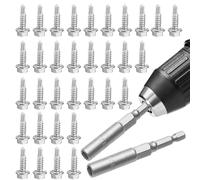 Divono Self Drilling Screws for Metal,150pcs Self Tapping Screws Metal,Stainless Steel Hex Head Self Tapping Screws M4.2x16mm,with 80mm-Long Socket,Fit for Hardware,Roofing Sheets,Building,Wood