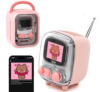 Divoom Tiivoo-2 Retro Bluetooth Speaker，Additional FM Radio Function with Pixel Display Screen，Photo album Vintage Decor Suitable for Bedroom,Alarm clock, Pink