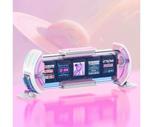 Divoom Times Gate 2.4/5GHz WiFi Pixel Art Clock Display, 5-Screen Smart RGB Desk Clock with App Custom Animation, Social Media & Finance Widgets, Cyberpunk Table Decor Gift for Gaming Room - Pink
