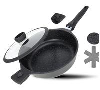 DIVORY braising pan 28cm Induction, Serving pan with lid 4.2l - Removable Handle, Coated Cooking Pot ovenproof, Aluminium braising fryingpan high Rim + Protector